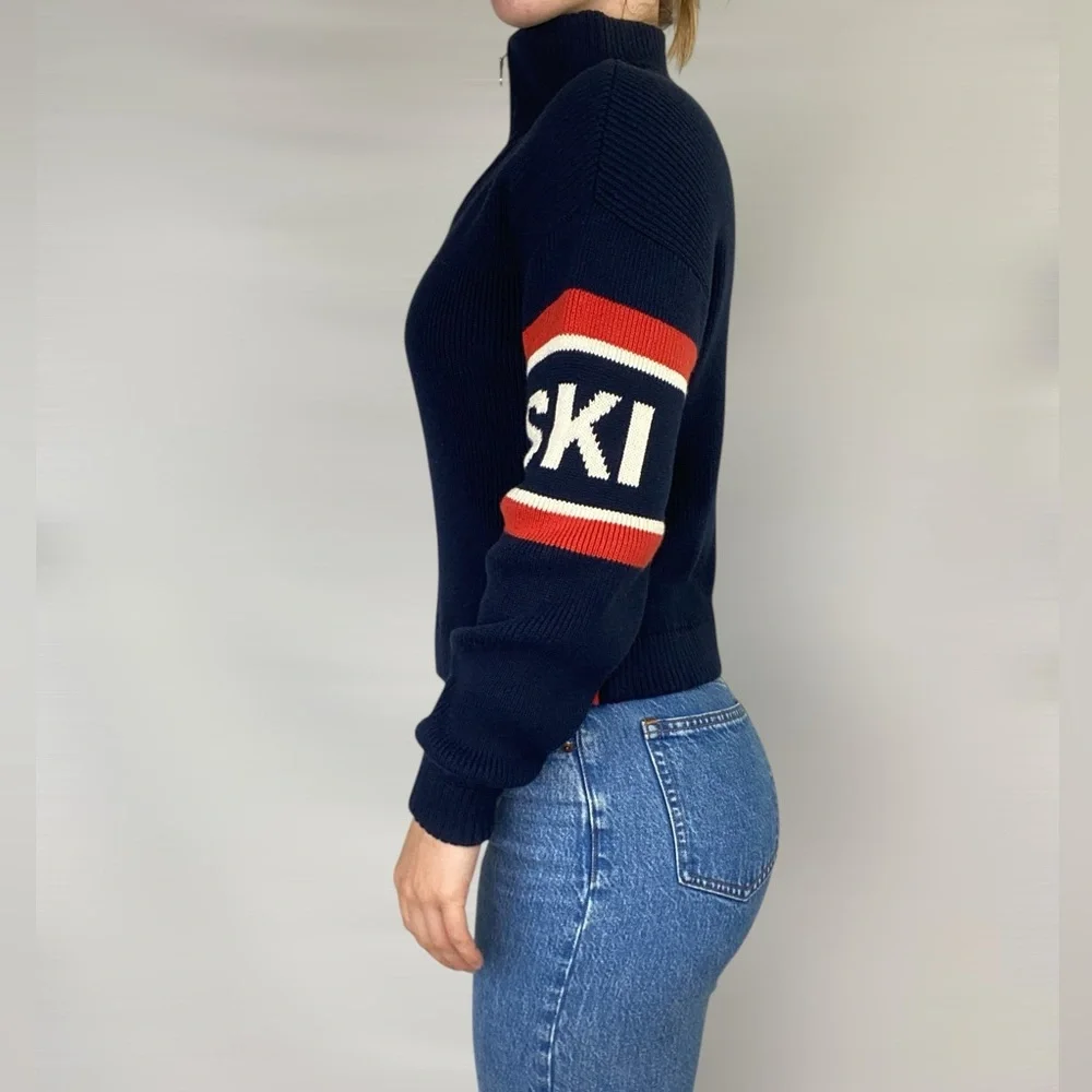 KULE‎ Navy Half-Zip Sweater with Red and White Stripes